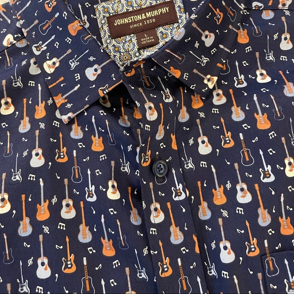 Johnston & Murphy Navy Guitar Print Casual Shirt - Picture 3 of 6
